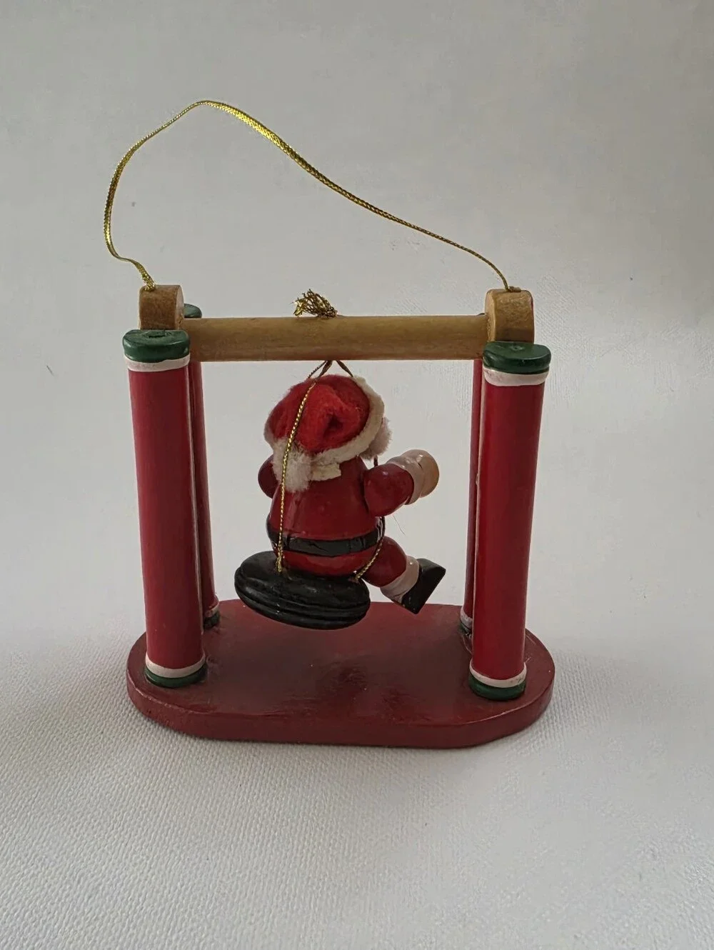 Vintage Style Wooden Santa Tire Swing Christmas Ornament 3.5